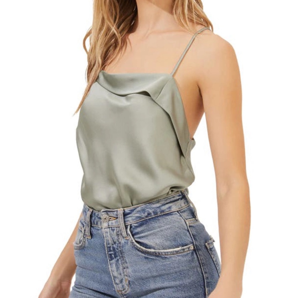 ASTR the Label Drape Front Cami Bodysuit - Sage NWOT